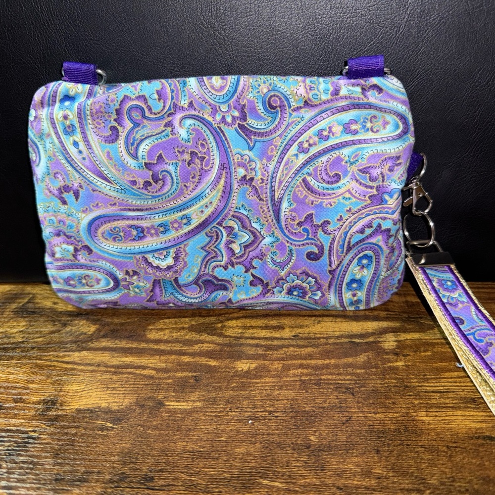 Homemade by Gloria McAdams a Purple & Gold Paisley Bag/wristlet/crossbody - Picture 2 of 8